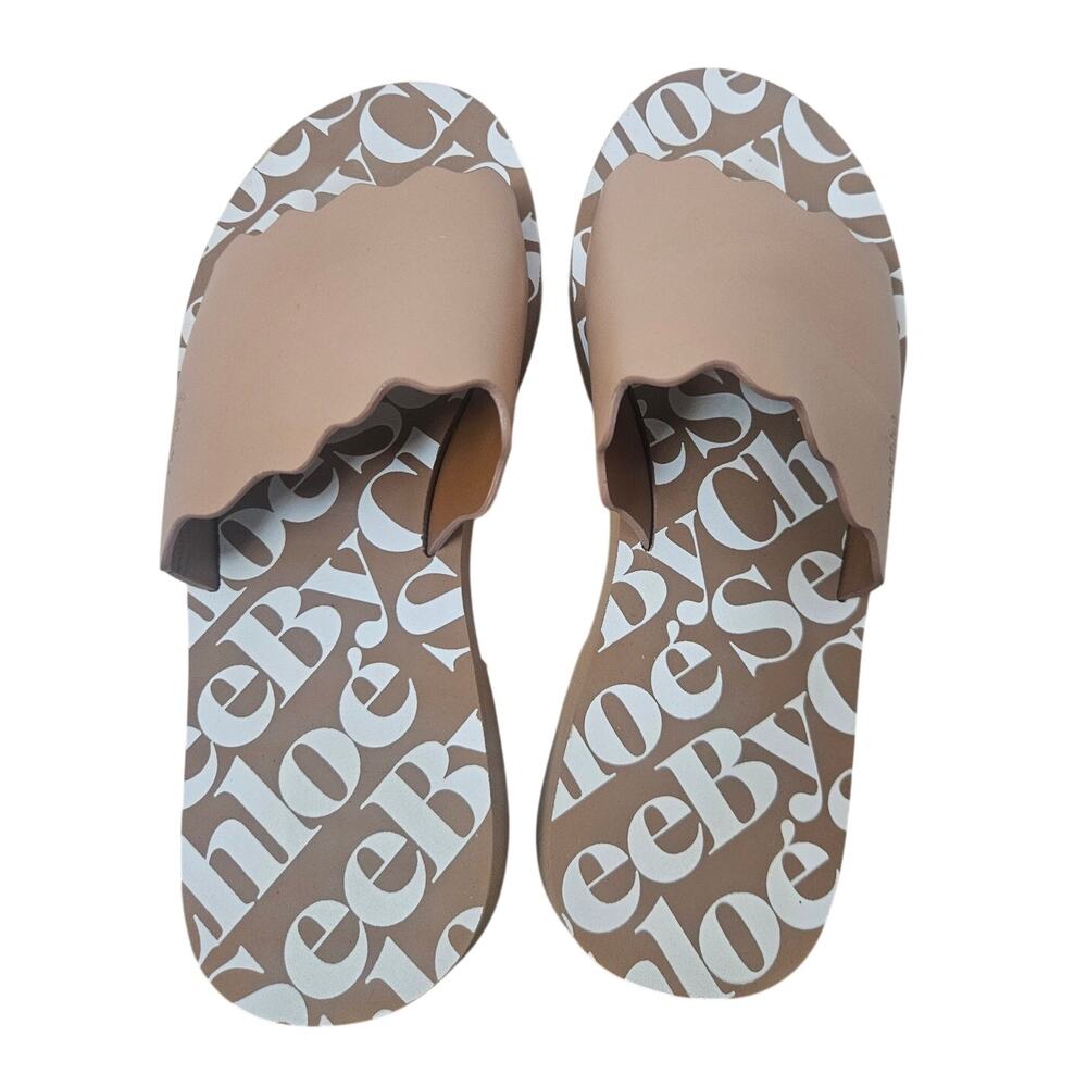 See by Chloe Essie Scalloped Slide Sandal Nude Tan Beige  EU 38 US 8